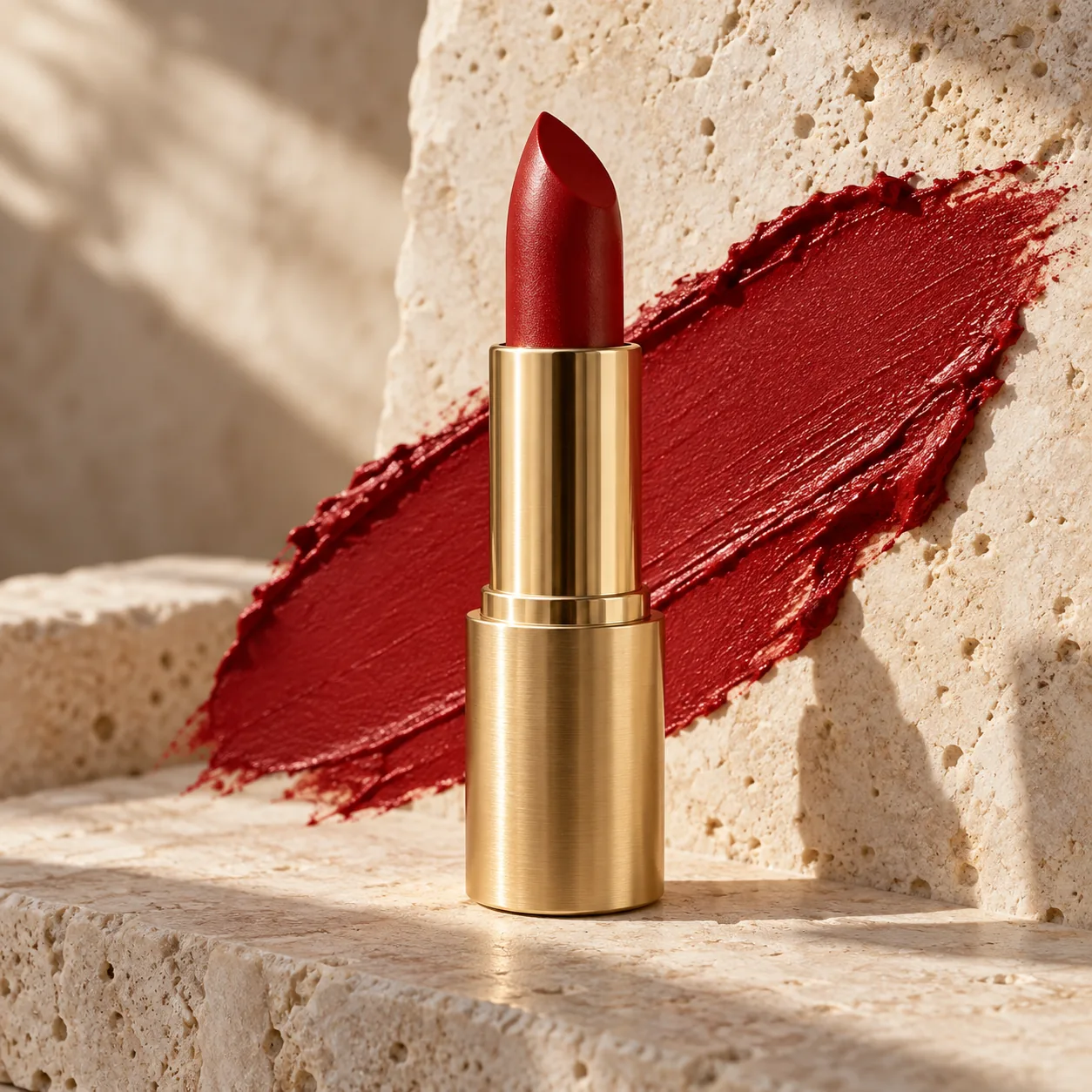 Red lipstick product ad example