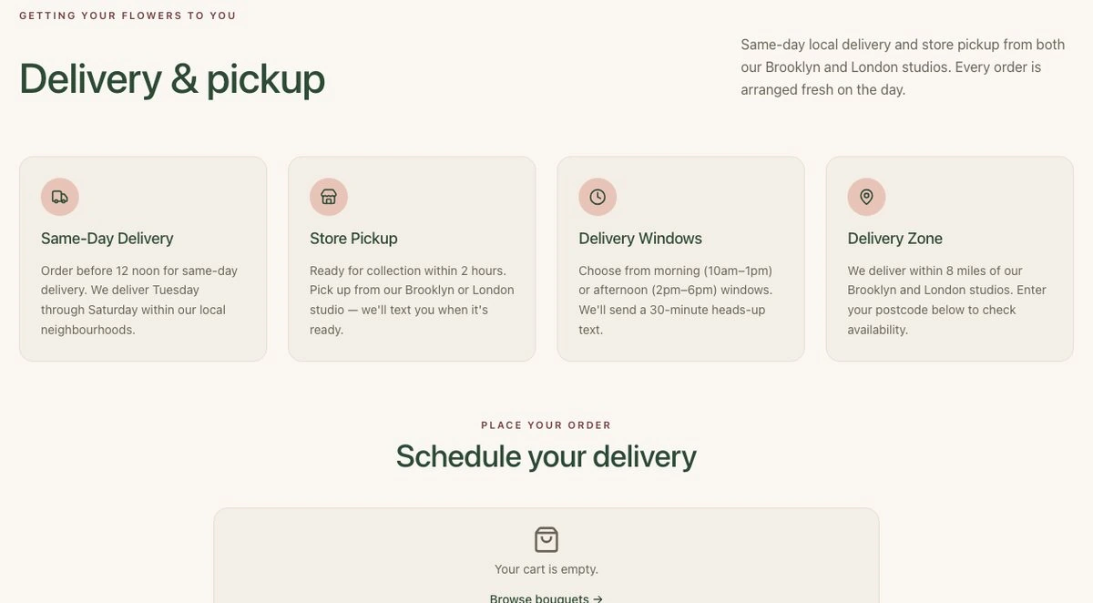 Delivery page of the published Local Flower Shop app
