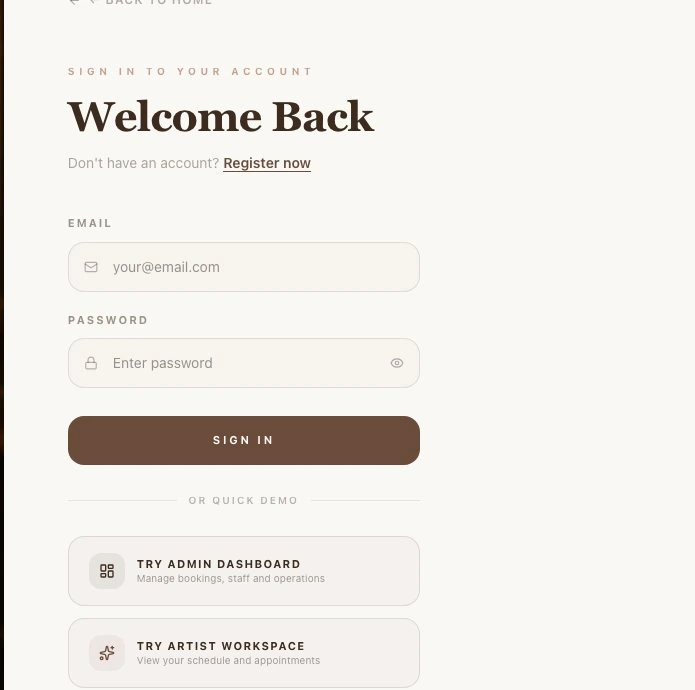 Customer sign-in page in the Luxe Nail template